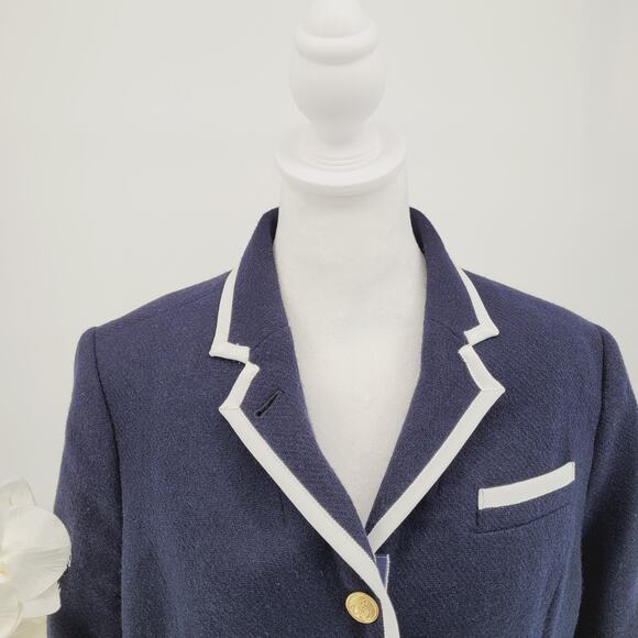 Thom Browne Neiman Marcus Womens Navy Blue Wool Nautical Blazer Size XXL - Picture 2 of 11